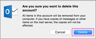 outlook for mac hanging on deleting account